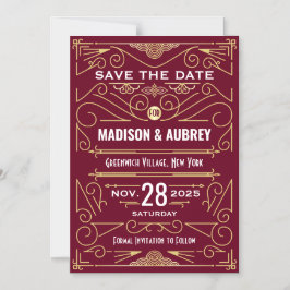 Art Deco Save the Date Wedding Gold Burgundy Magneteinladung