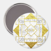 Art Deco Save the Date Weißer Marmor Magnet (Vorderseite/Rückseite)