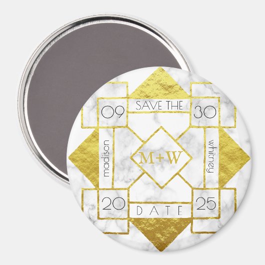 Art Deco Save the Date Weißer Marmor Magnet (Vorderseite/Rückseite)