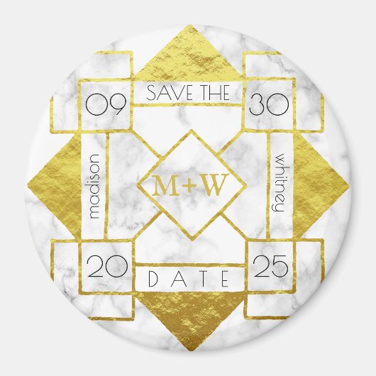 Art Deco Save the Date Weißer Marmor Magnet (Vorne)