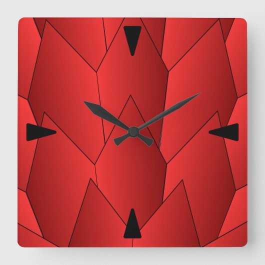 Art Deco Scala Design Red Square Wall Clock Quadratische Wanduhr (Vorderseite)