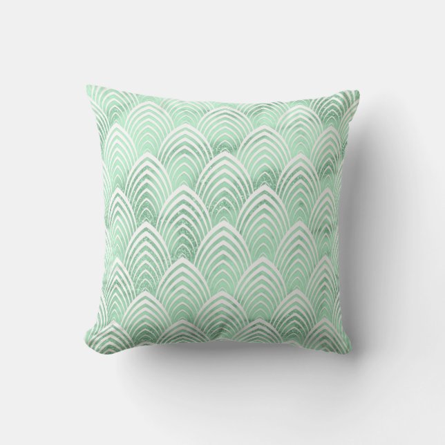 Art Deco Scales Weißer Mint Grüner Stein Marmor Kissen (Vorderseite)
