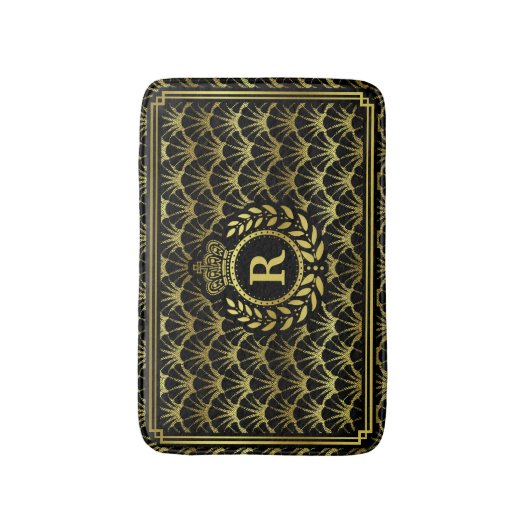 Art Deco Scallop Gold Black Laurel Wreath Crown Badematte (Vorderseite Vertikal)