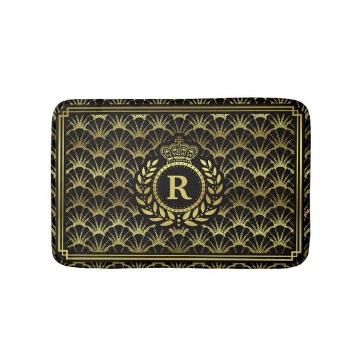 Art Deco Scallop Gold Black Laurel Wreath Crown Badematte (Vorderseite)