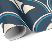 Art Deco Scallop in Navy Blue und Creme Geschenkpapier (Rolleneckpunkt)