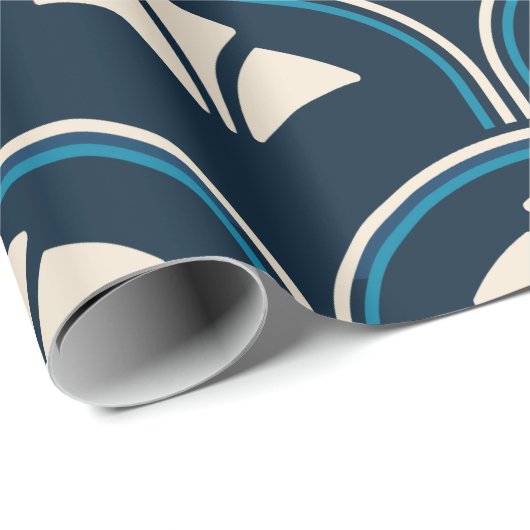 Art Deco Scallop in Navy Blue und Creme Geschenkpapier (Rolleneckpunkt)