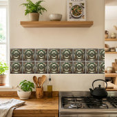 Art Deco Scarab Beetle Green Gold Floral Ceramic  Fliese