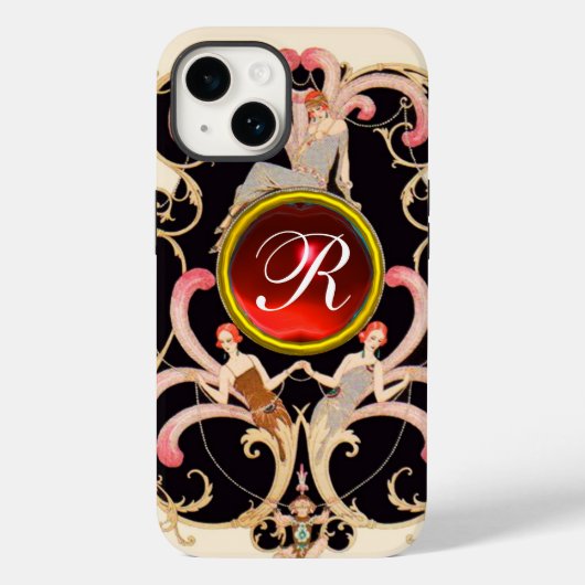 ART DECO SCHAUTY FASHION RED RUBY GEMSTONE MONOGRA Case-Mate iPhone HÜLLE (Rückseite)