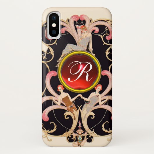 ART DECO SCHAUTY FASHION RED RUBY GEMSTONE MONOGRA Case-Mate iPhone HÜLLE (Rückseite)