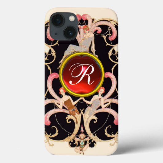 ART DECO SCHAUTY FASHION RED RUBY GEMSTONE MONOGRA Case-Mate iPhone HÜLLE (Rückseite)