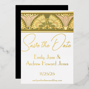Art Deco Schmetterling Calla-Lilie Save-the-Date-K Folieneinladung