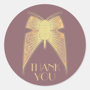 Art Deco Schmetterling Rosa Gold "Danke" Runder Aufkleber