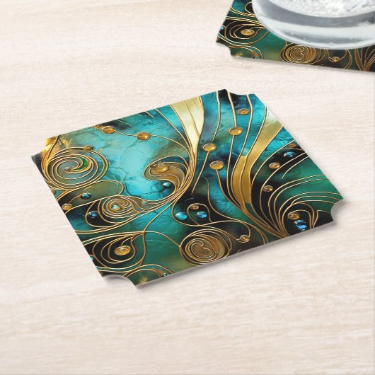 Art Deco Schönes Gold Türkis Schwarz Untersetzer (angewinkelt)