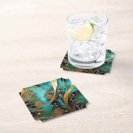 Art Deco Schönes Gold Türkis Schwarz Untersetzer (Vor Ort)