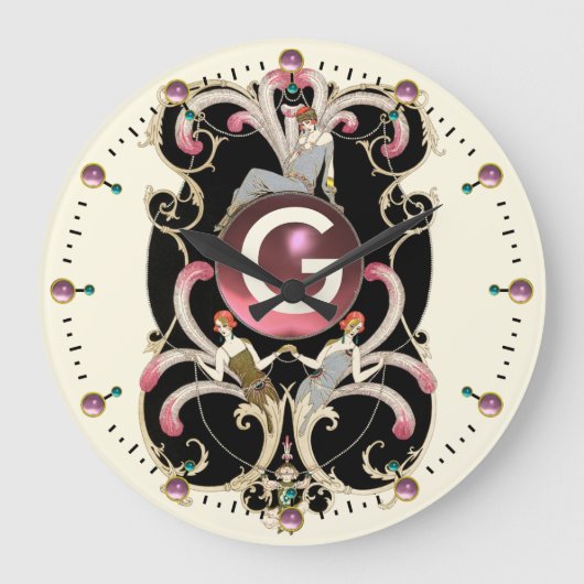 ART DECO SCHÖNHEIT FASHION PINK GEMSTONE MONOGRAMM GROßE WANDUHR (Vorderseite)