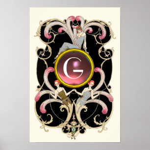 ART DECO SCHÖNHEIT FASHION PINK GEMSTONE MONOGRAMM POSTER