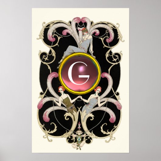 ART DECO SCHÖNHEIT FASHION PINK GEMSTONE MONOGRAMM POSTER (Vorne)