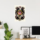 ART DECO SCHÖNHEIT FASHION PINK GEMSTONE MONOGRAMM POSTER (Heimbüro)