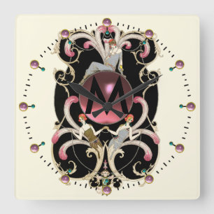 ART DECO SCHÖNHEIT FASHION PINK GEMSTONE MONOGRAMM QUADRATISCHE WANDUHR