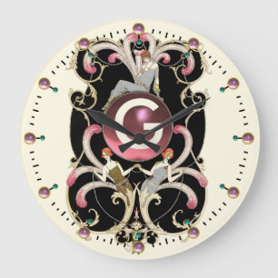 ART DECO SCHÖNHEIT MODE PINKELSTEIN MONOGRAMM GROßE WANDUHR