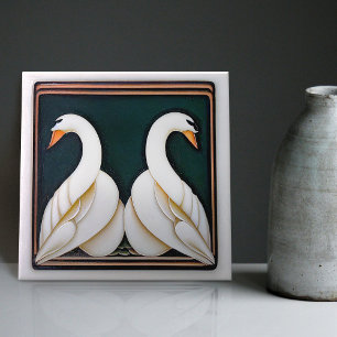 Art Deco Schwan Floral Wanddekoration Art Nouveau Fliese