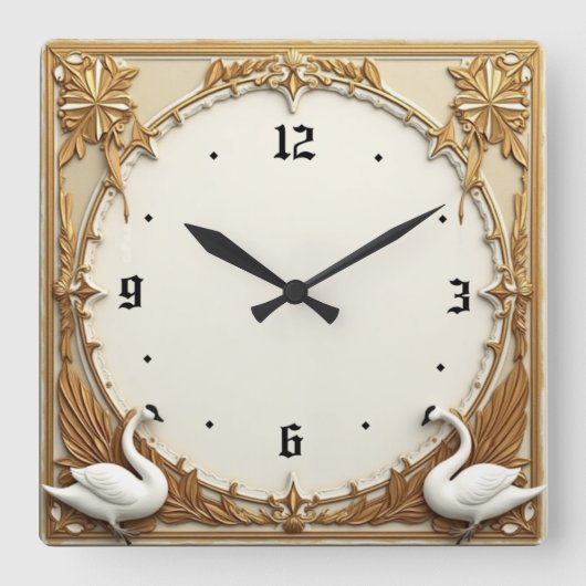 Art Deco Schwan Quadratische Wanduhr (Vorderseite)