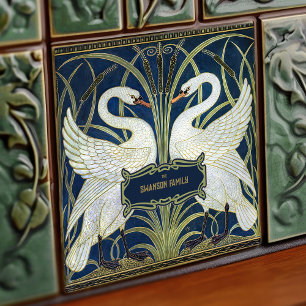 Art Deco Schwäne Wanddekoration Art Nouveau Schwan Fliese
