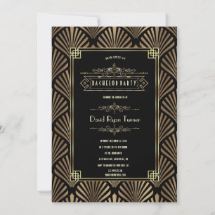 Art Deco Schwarz Gatsby 1920er Junggesellenparty Einladung