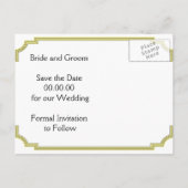 Art Deco schwarz-gelbe Hochzeit Sichern des Datums Ankündigungspostkarte (Rückseite)