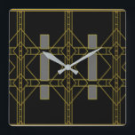 Art Deco Schwarz & Gold Design Wand-Uhr Quadratische Wanduhr<br><div class="desc">Atemberaubende und einzigartige Art Deco Design Wall Uhr</div>