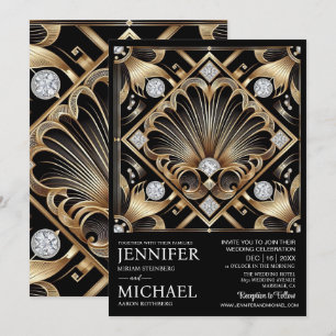 Art Deco Schwarz & Gold Diamant Hochzeits Einladun Einladung