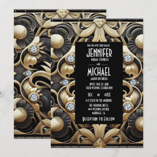 Art Deco Schwarz & Gold Diamant Hochzeitseinladung Einladung