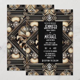 Art Deco Schwarz & Gold Diamant Hochzeitseinladung Einladung