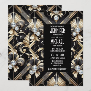 Art Deco Schwarz & Gold Diamant Hochzeitseinladung Einladung