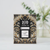 Art Deco Schwarz & Gold Diamant RSVP Karten (Stehend Vorderseite)
