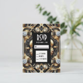 Art Deco Schwarz & Gold Diamant RSVP Karten (Stehend Vorderseite)