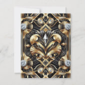 Art Deco Schwarz & Gold Diamant RSVP Karten (Rückseite)