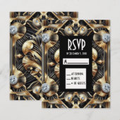 Art Deco Schwarz & Gold Diamant RSVP Karten (Vorne/Hinten)