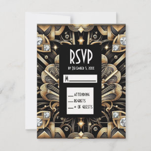 Art Deco Schwarz & Gold Diamant RSVP Karten