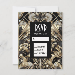 Art Deco Schwarz & Gold Diamant RSVP Karten