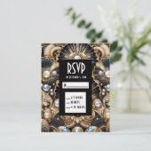 Art Deco Schwarz & Gold Diamant RSVP Karten (Stehend Vorderseite)
