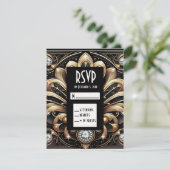 Art Deco Schwarz & Gold Diamant RSVP Karten (Stehend Vorderseite)
