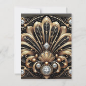 Art Deco Schwarz & Gold Diamant RSVP Karten (Rückseite)