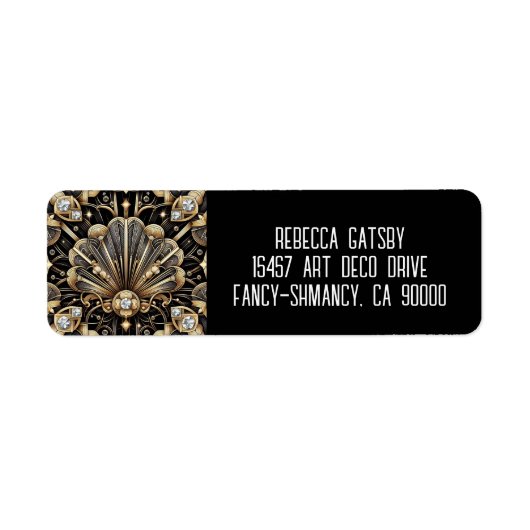 Art Deco Schwarz & Gold Diamant Rücksendeadresse (Vorne)