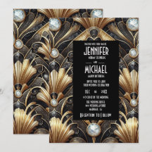 Art Deco Schwarz & Gold Diamantene Hochzeits-Einla