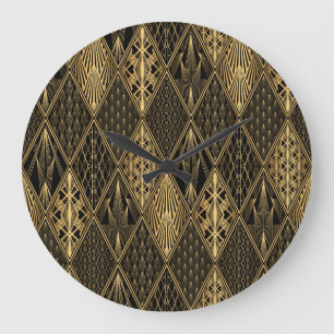 Art Deco Schwarz Gold Eleganz Große Wanduhr