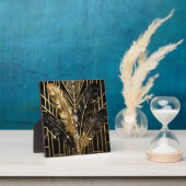 Art Deco Schwarz Gold Federn Fotoplatte (InSitu)
