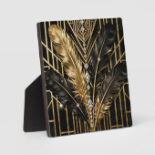 Art Deco Schwarz Gold Federn Fotoplatte (Vorderseite)