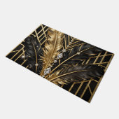 Art Deco Schwarz Gold Federn Fußmatte (Schrägansicht)
