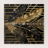 Art Deco Schwarz Gold Federn Puzzle (Horizontal)